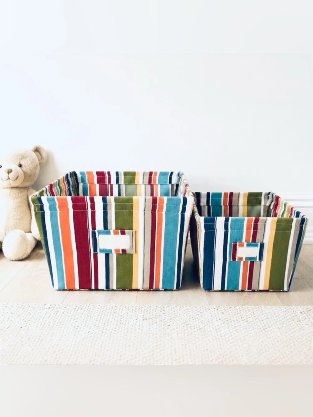 Pottery Barn Multicolor Striped Canvas Storage Bin Set of 2 NEW Discontinued
